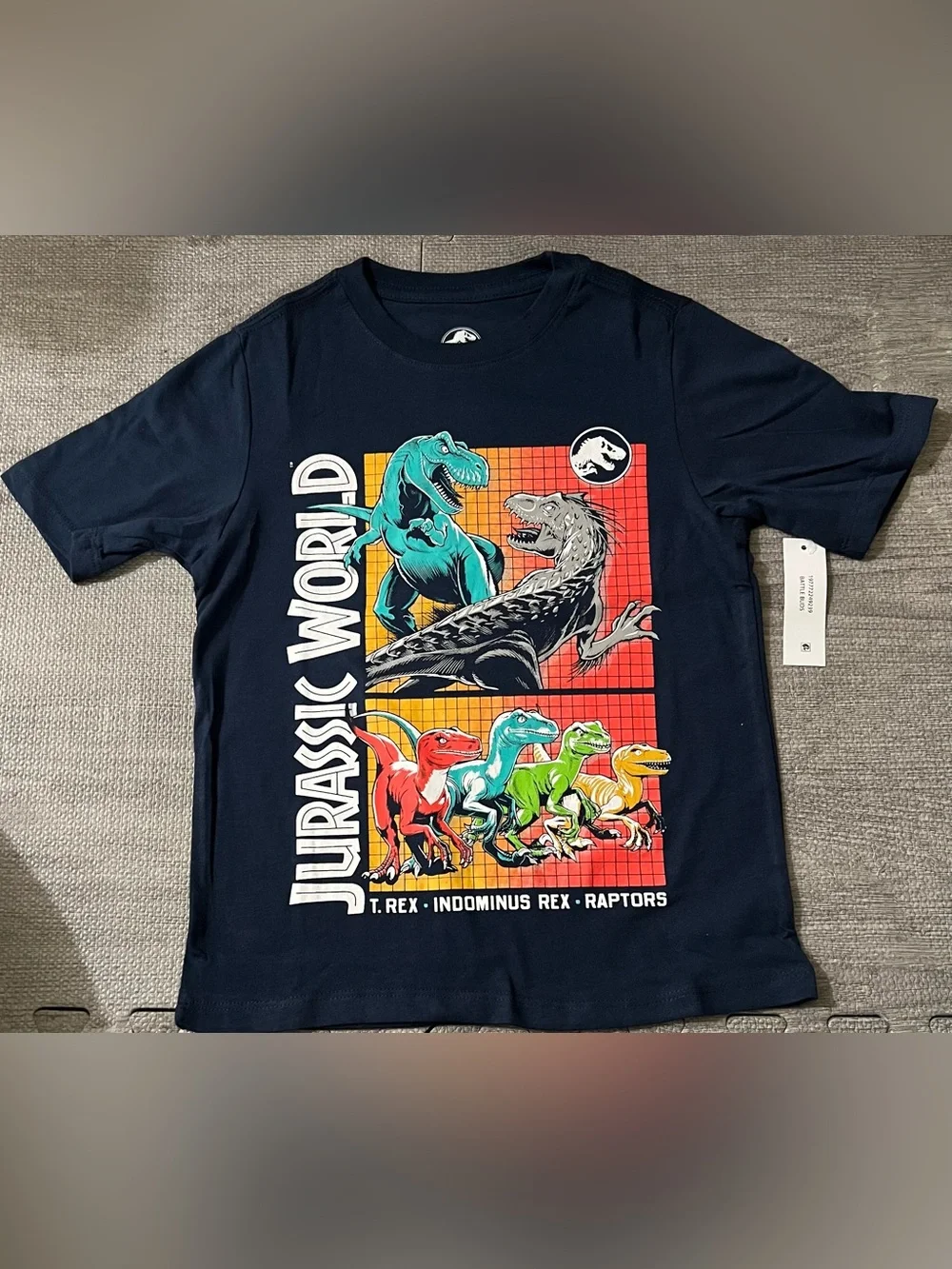 Jurassic World Boys S (6-7) Blue T. Rex Raptors Graphic Crew Cotton T-Shirt